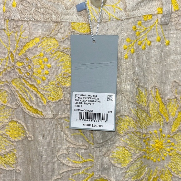 Antonio Melani Alexa Soutache Embroidered Linen Blend Wide Leg Pants NWT 6 - Picture 6 of 14